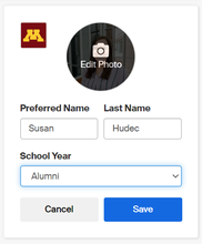 Name, photo placeholder, and school year section of a student GoldPASS powered by Handshake profile